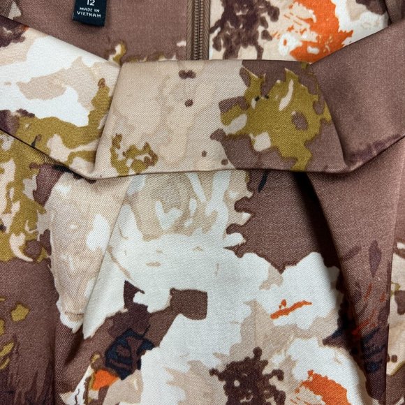 Talbots Dress Womens 12 Brown Floral Sheath Satin Sleeveless Stretch Knee Length - Picture 3 of 10